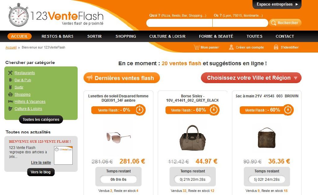 Accueil du site 123 Vente Flash, e-commerce sous Prestashop par l'agence web RIA Création