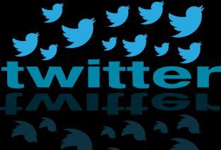 Le nom du réseau social Twitter entouré de son logo, l'oiseau bleu.