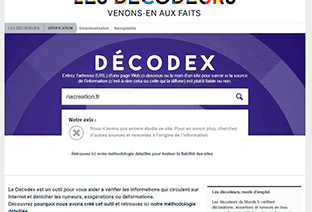 Capture d'écran du moteur de recherche Décodex, Le Monde.fr.