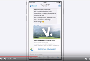 Capture d'écran de la vidéo traitant du robot SNCF sur Facebook Messenger.